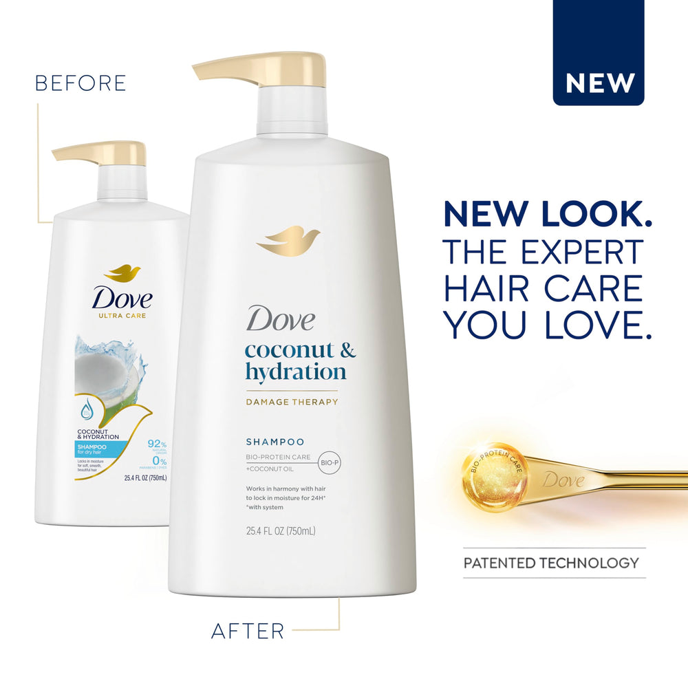 Creamy lather from Dove shampoo nourishes dry hair.