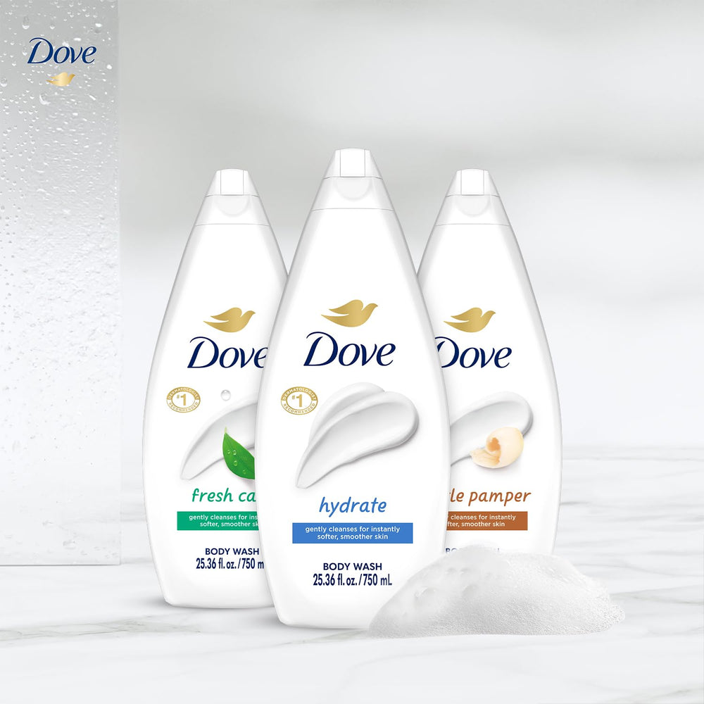 Dove Variety 3-pack bottles on display suggest value and scent choice.