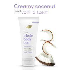 Dove Whole Body Deo application underarm, smooth glide and sensitive-skin care