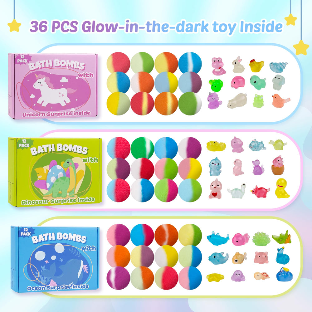 DOVIPE glow-in-the-dark toy bath bomb reveals a magical surprise.