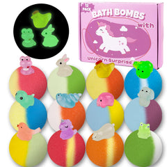 DOVIPE kids bath bombs with toy inside reveal glow-in-the-dark animal during bath.