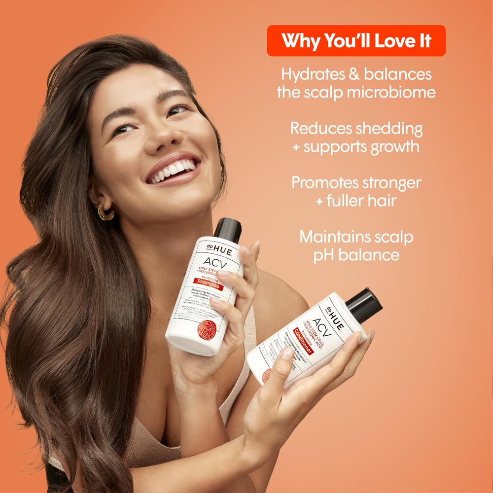 dpHUE ACV Revitalizing Conditioner in shower being applied for fuller hair
