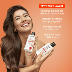 dpHUE ACV Revitalizing Conditioner in shower being applied for fuller hair