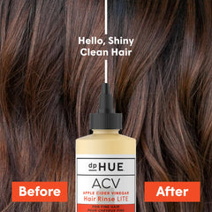 dpHUE Apple Cider Vinegar Hair Rinse Lite label closeup emphasizes lavender and aloe softness