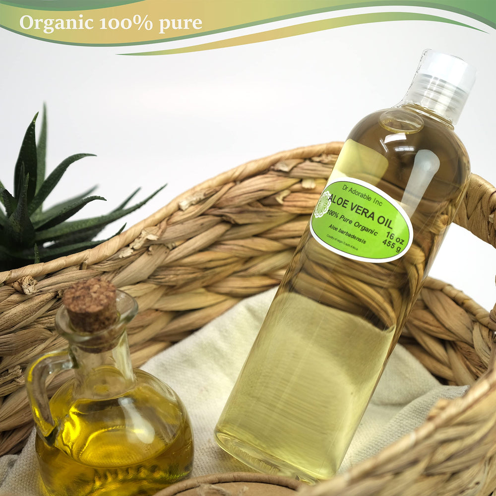 Dr Adorable Aloe Oil label close-up showing purity and origin.