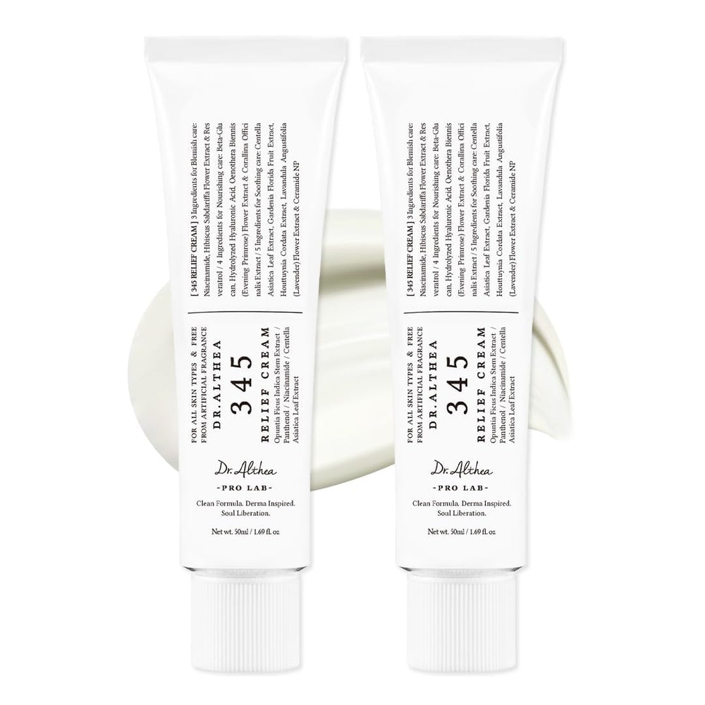 Dr.Althea 345 Relief Cream jar close-up with creamy texture for blemish care.