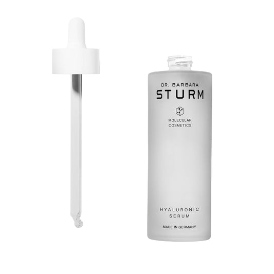 Dr. Barbara Sturm Hyaluronic Serum luxury size bottle highlighting intense hydration for radiant skin.