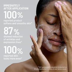 Dr. Brandt Renewing Face Exfoliator application on skin demonstrates quick, refreshing exfoliation.