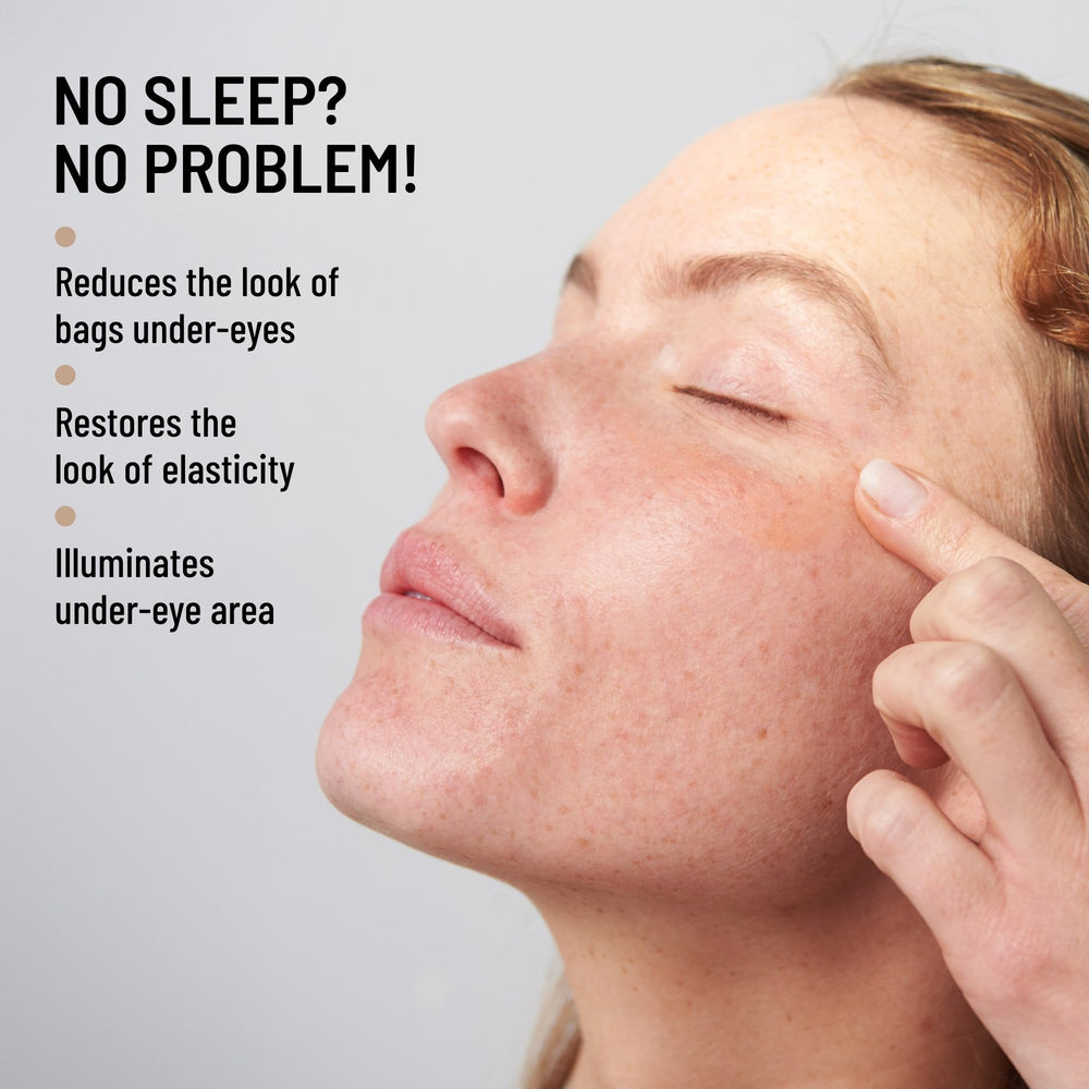 Dr. Brandt Needles No More Baggage peptide and caffeine formula in use.