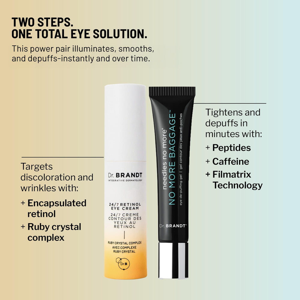 PM step applying No More Baggage for a luminous under-eye look.