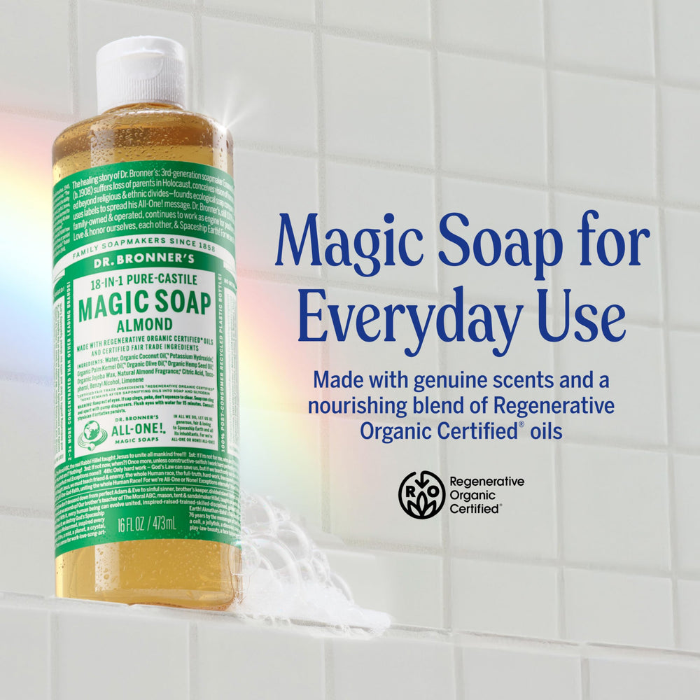 Close-up of thick lather from Dr. Bronner's Almond Castile Soap.