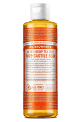 Dr. Bronner's Castile Tea Tree 8 oz bottle, versatile cleanser for skin and surfaces.