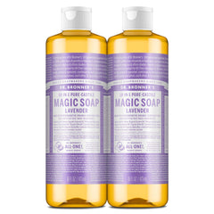 Dr. Bronner's Lavender Pure-Castile Soap bottle in a 2-pack for versatile cleansing