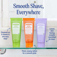 Dr. Bronner's Lemongrass shaving soap lather with a bright, uplifting scent.