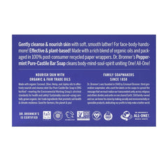Dr. Bronner's peppermint bar soap close-up shows rich texture for daily wash.