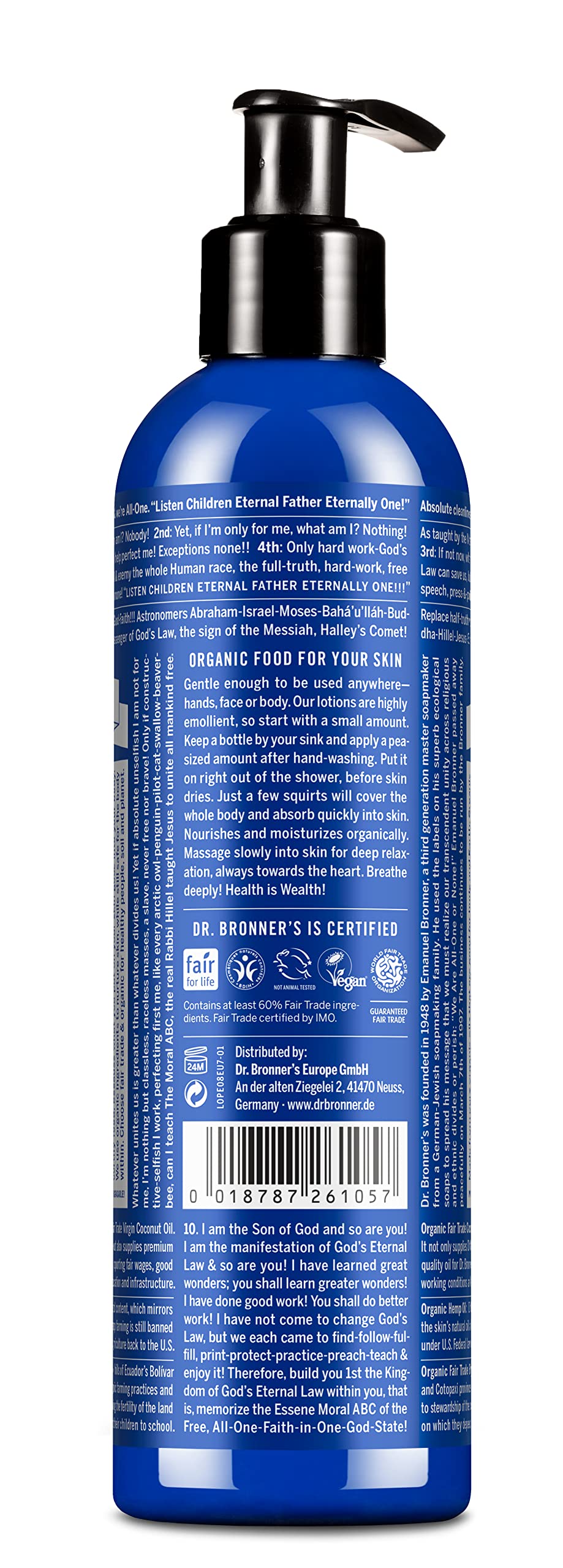 Close-up of Dr. Bronner's Peppermint Lotion texture showing rich emollient moisture.