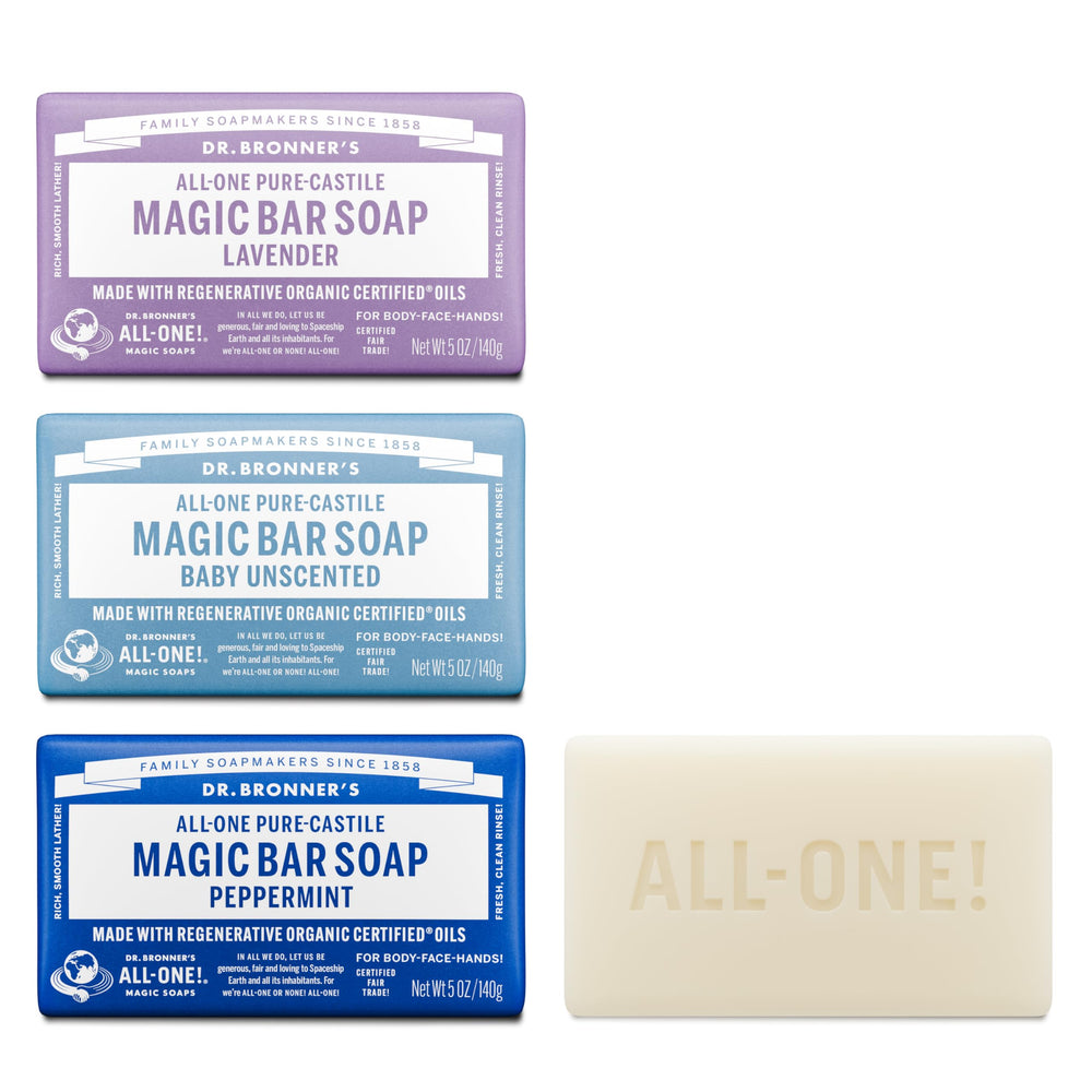 Dr. Bronner's peppermint bar delivers refreshing lather for face and body