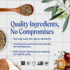 Dr. Bronner's unscented bar cleanses gently for sensitive skin