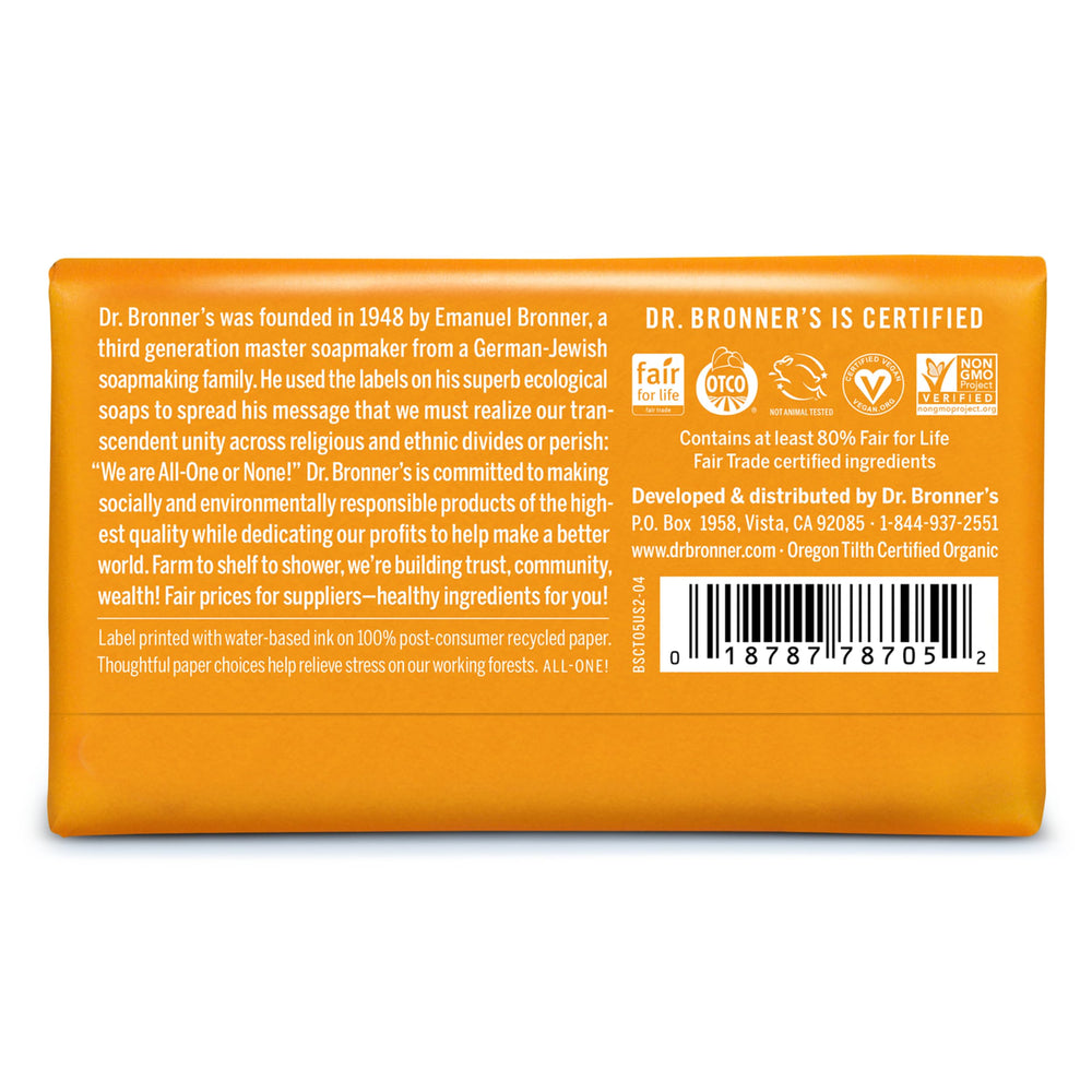 Dr. Bronner's Citrus bar soap applied to face and skin