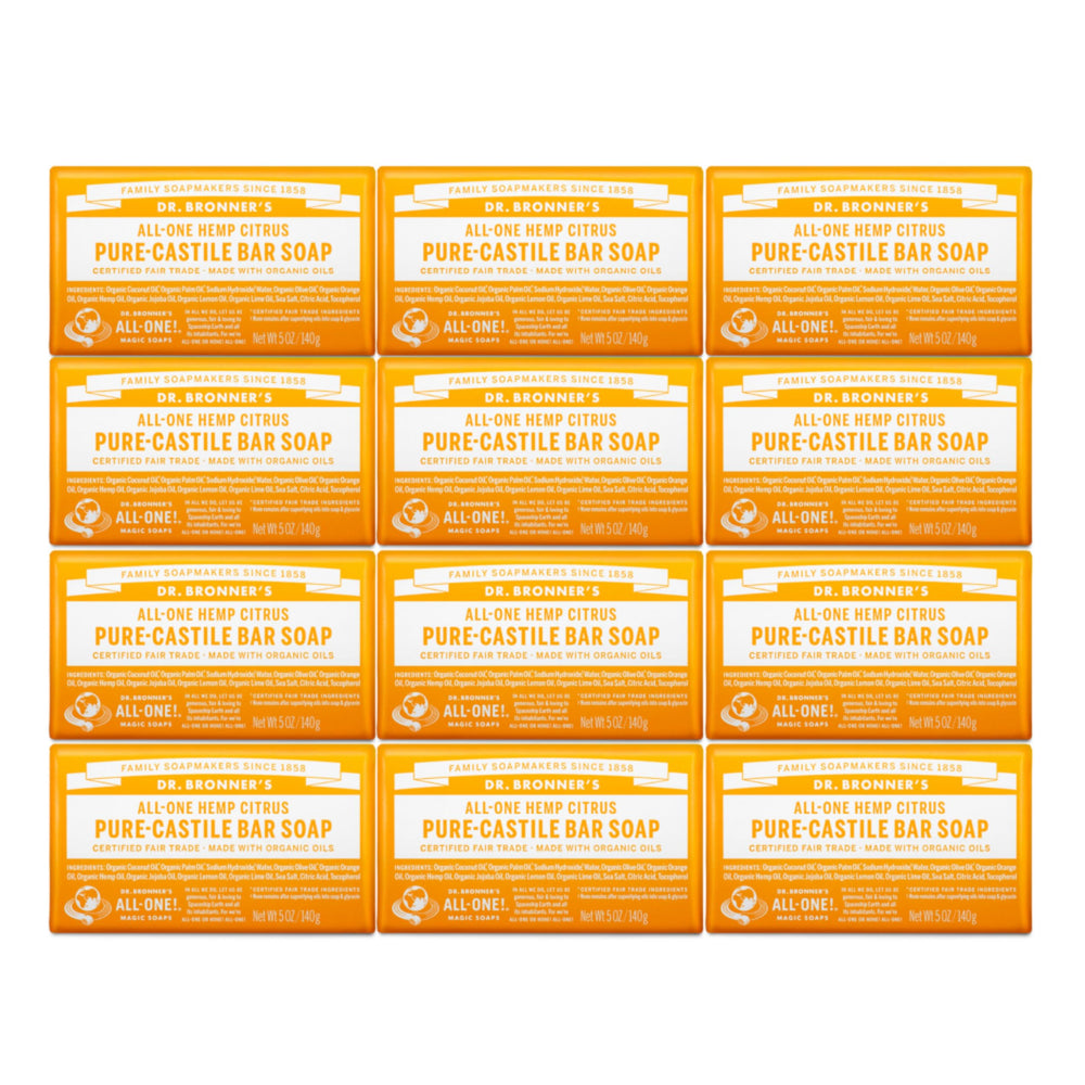 Dr. Bronner's Citrus Pure-Castile bar soap close-up lather for gentle cleansing