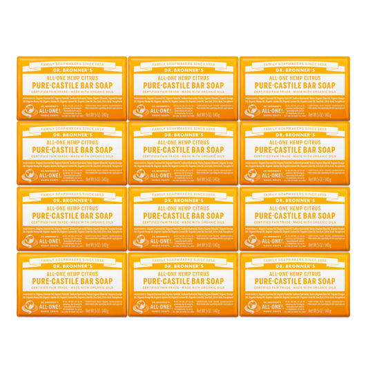 Dr. Bronner's Citrus Pure-Castile bar soap close-up lather for gentle cleansing