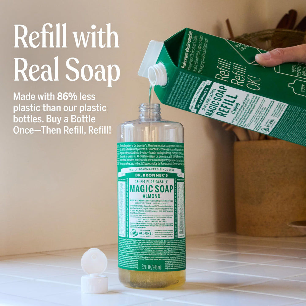 Dr. Bronner's Pure Castile foam-lather illustrating rich cleansing for skin