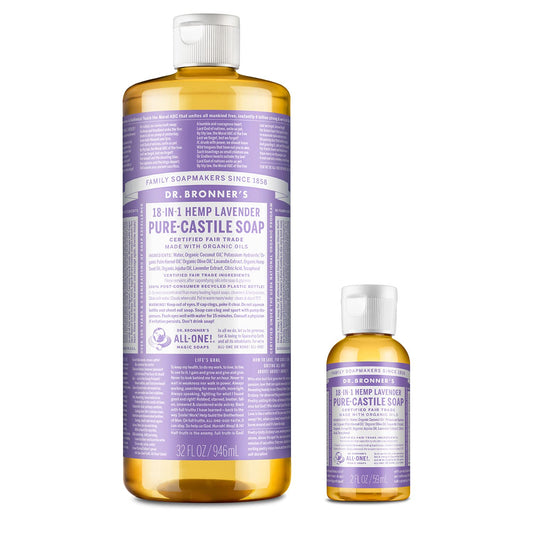 Dr. Bronner's Lavender 32oz bottle in a bundle, showing versatile all-purpose soap use