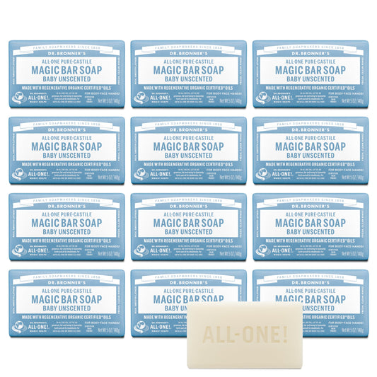 Dr. Bronner's Pure-Castile Baby Unscented bar for gentle skin cleansing