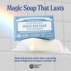 Close-up of rich lather from Dr. Bronner's Pure-Castile bar