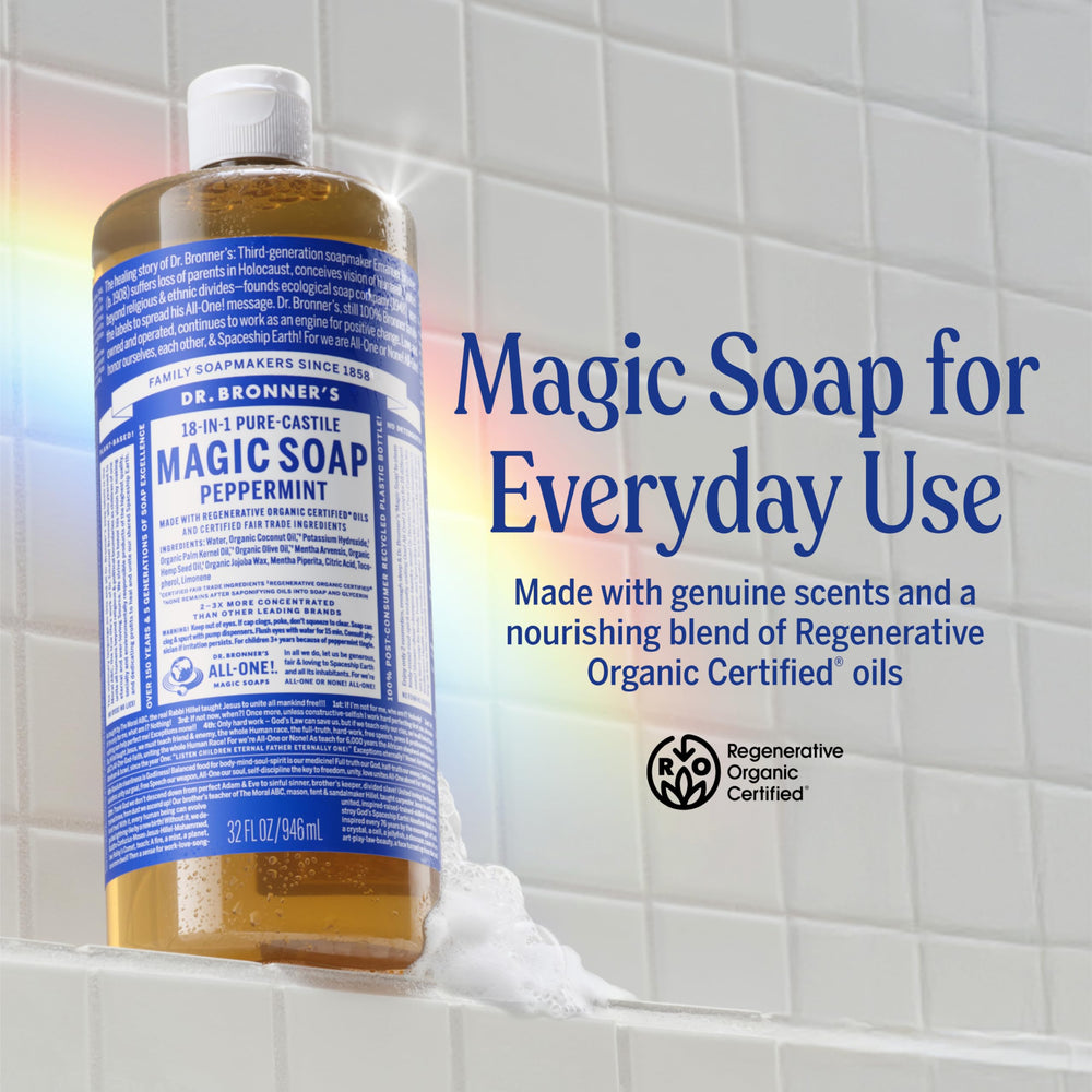 Dr. Bronner's Pure-Castile soap rich lather close-up for refreshing cleanse