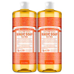 Dr. Bronner's Tea Tree Pure-Castile soap bottle 32oz 2-pack for versatile cleaning.