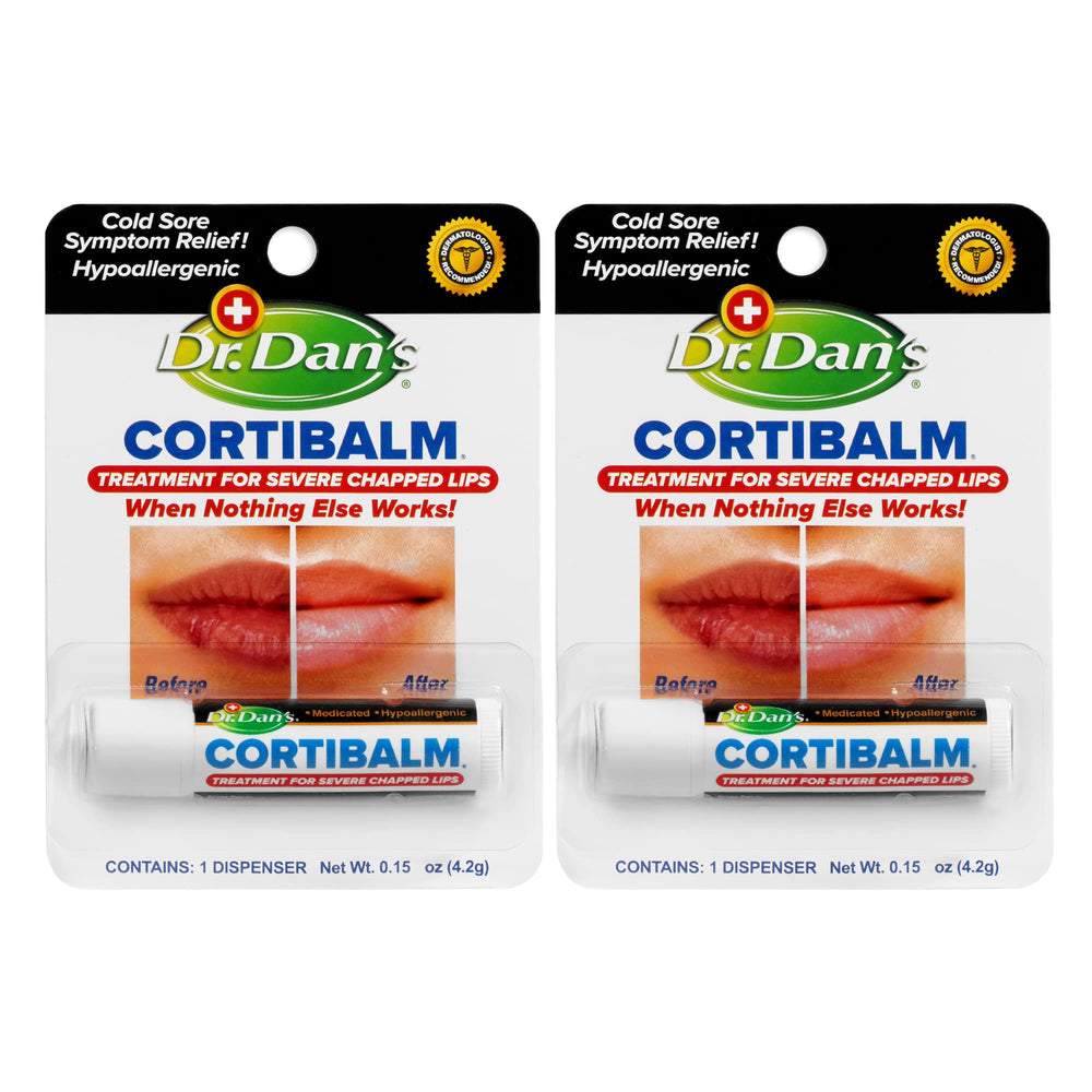 Dr. Dan's Cortibalm 2-pack box front view for soothing, protective lip care