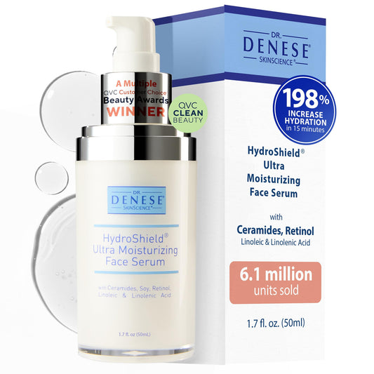 Dr. Denese SkinScience HydroShield Ultra Serum bottle showing premium hydration readiness