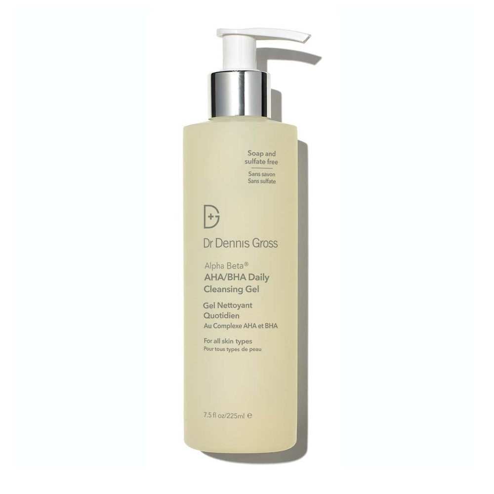 Dr Dennis Gross Alpha Beta daily cleansing gel bottle delivers a refreshing cleanse.