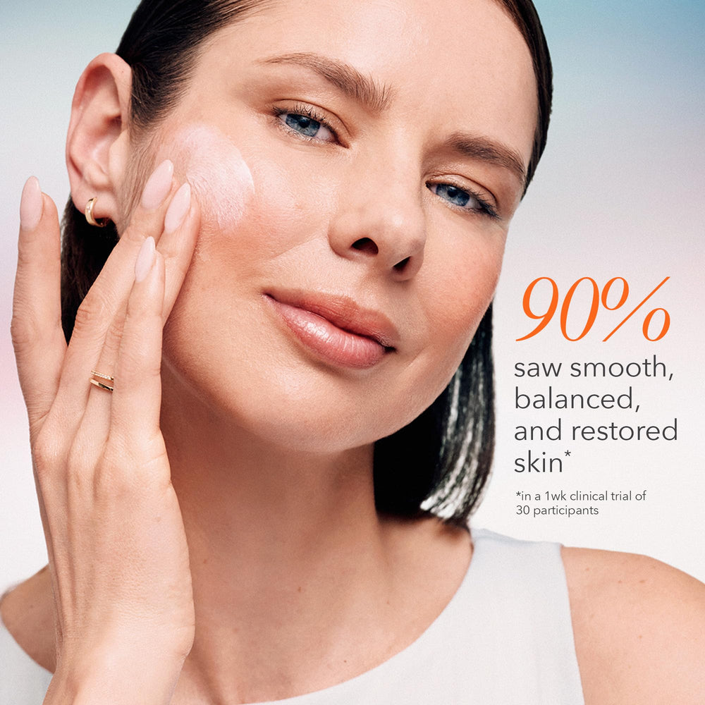 Dr Dennis Gross Alpha Beta Balance hydration close-up shows electrolyte complex supporting a balanced skin feel.