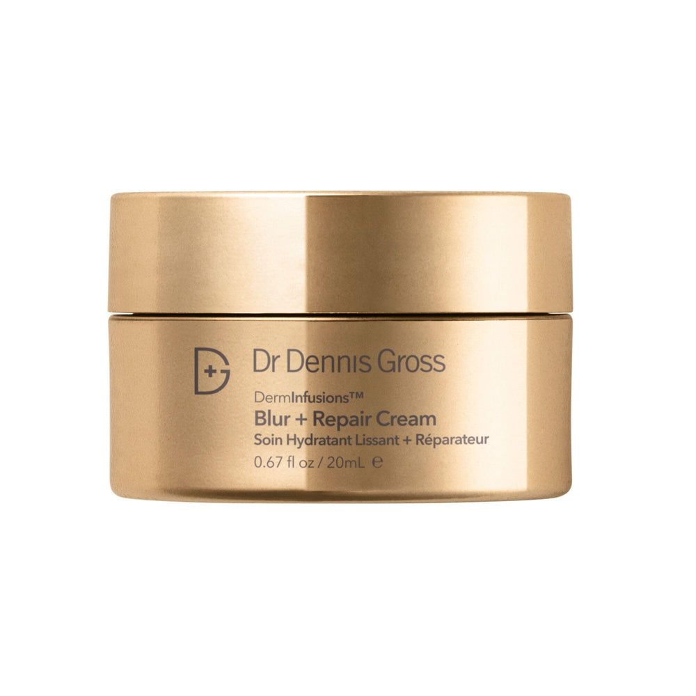 Dr Dennis Gross DermInfusions Blur + Repair Cream bottle shows instant blur and hydration.