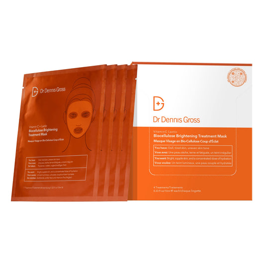 Dr Dennis Gross Vitamin C Lactic Biocellulose Mask contour hugging hydration for radiant skin.