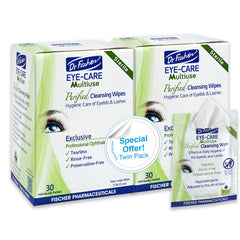 Dr. Fischer eyelid wipes pack shot showing purified, gentle cleansing