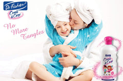 Dr. Fischer Tear Free Conditioner application scene promoting easy comb-through for kids