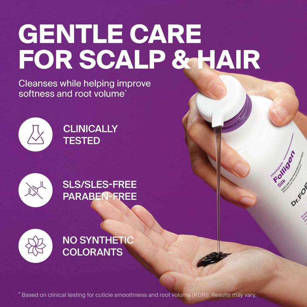 DR.FORHAIR Folligen Silk Shampoo rich lather delivers refreshing cleanse.