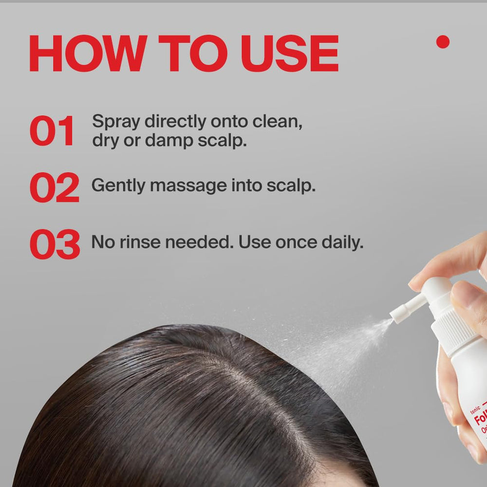 Folligen Tonic spray on scalp, ideal for refreshing care