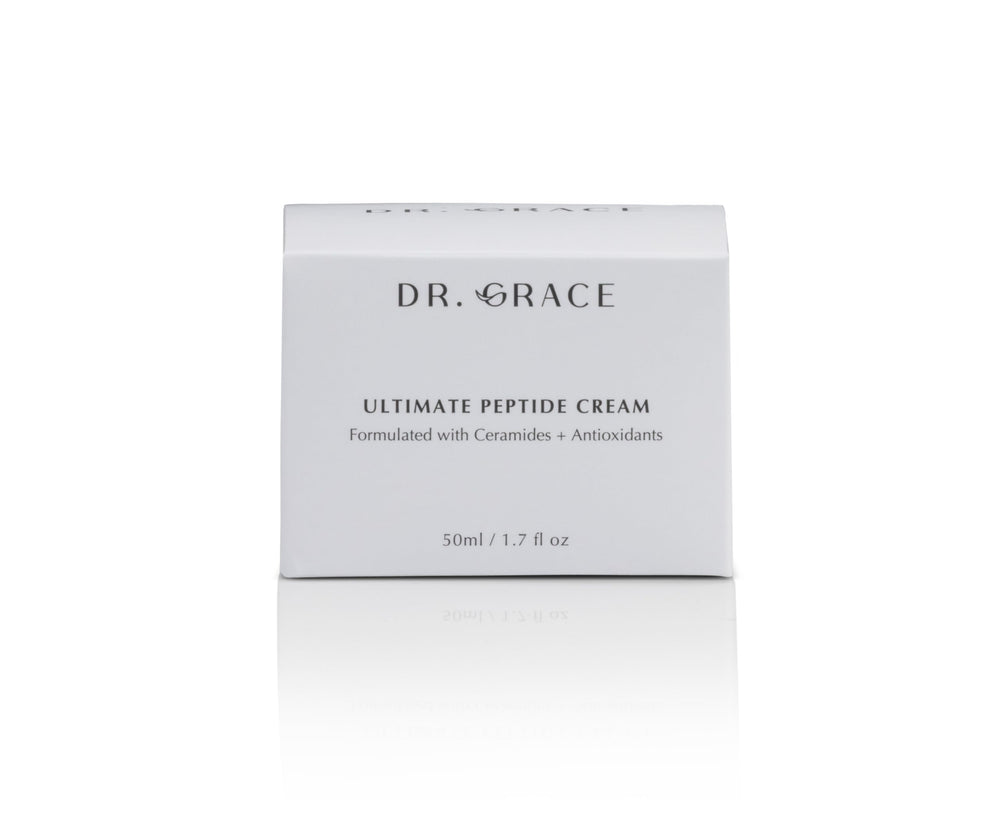 Dispense pump of Dr. Grace Ultimate Peptide Cream in sleek packaging.