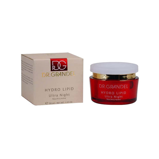 Dr. Grandel Hydro Lipid Ultra Night Cream bottle close-up for overnight skin nourishment