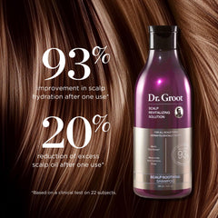 Dr. Groot product label highlighting biotin, centella, and prebiotics for scalp care