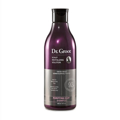 Dr. Groot Purifying Clay Shampoo creates a creamy lather that cleanses the scalp.