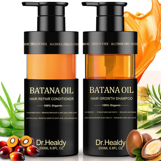 Dr Healdy Batana Oil Shampoo bottle pour for gentle cleansing on thinning hair