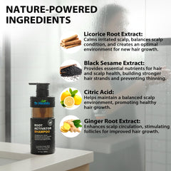 Dr. Healdy Root Activator Shampoo label shows natural botanical blend