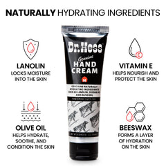 Dr. Hess Hand Cream in use on dry hands delivering quick-absorbing hydration