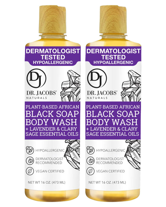DR.JACOBS NATURALS African Black Liquid Soap bottle with lavender sage offers a soothing cleanse.
