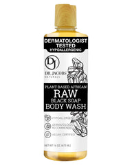 DR. JACOBS NATURALS African Black Soap bottle shows gentle cleansing and hydration.